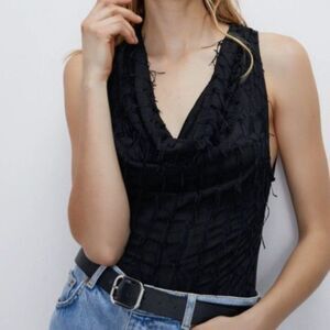 NWT Zara Fringed Sleeveless Bodysuit | S